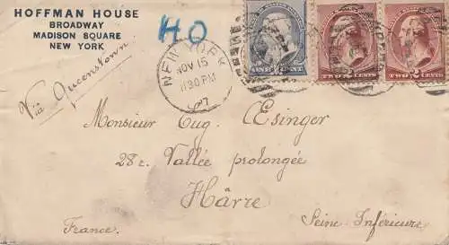 États-Unis 1887: New York via Queenstown to Härre / France