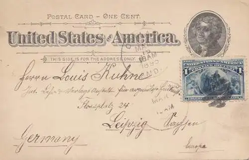 USA 1895: post card Oaklands to Leipzig/GErmany