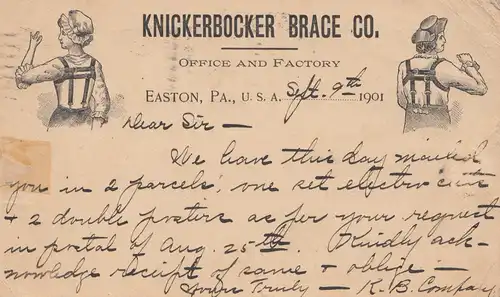 États-Unis 1901: Knickerbocker Brace, Easton, PA to Leipzig/Germany