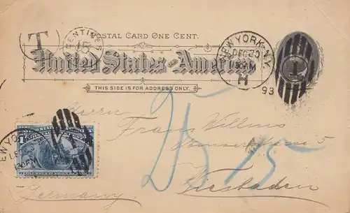 USA 1893: New York to Wiesbaden/ Germany, Taxe