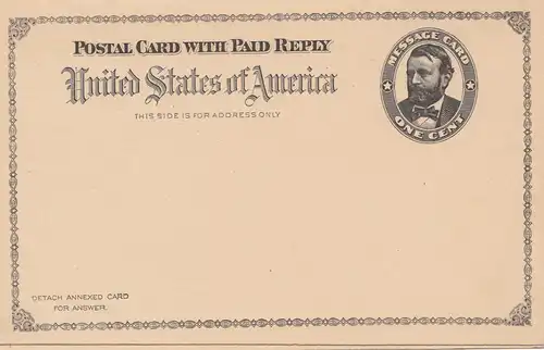USA post card, unused, with reply card 