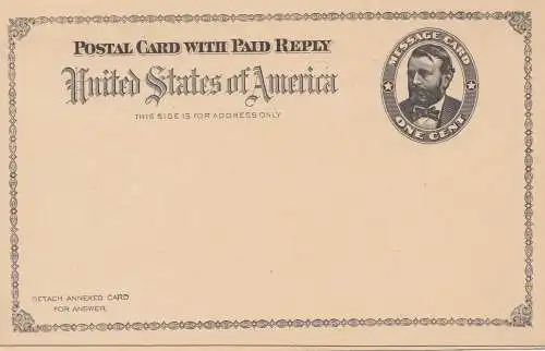 USA post card, unused, with reply card