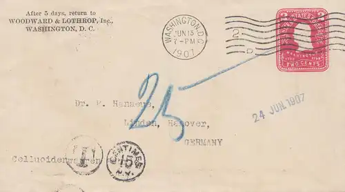 USA 1907: Washington to Hannover, Taxe