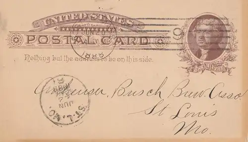 USA 1888 post card Boston to St. Louis