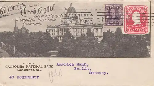 USA 1907: post card Californias Classic Capitol, Sacramento to Berlin