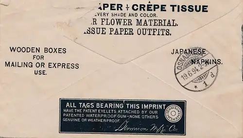 USA 1894: Post card New York to Osnabrück/Germany, Paper Crep Tissue