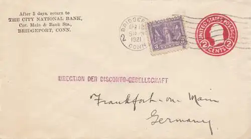 USA 1921: Bridgeport, Conn, to Frankfurt Germany