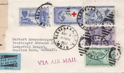 USA 1952: Cleveland, Ohio to Lengefeld, air mail