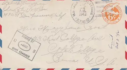 États-Unis 1942: Army Postal service, Examiner to Fidji Island