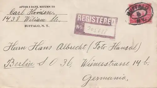 États-Unis 1927: registered Buffalo to Berlin