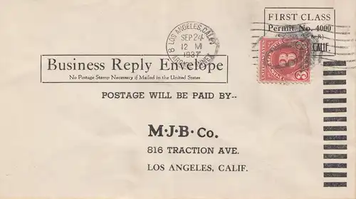 États-Unis d'Amérique 1937: Los Angeles, Calif. Business Reply Envelope