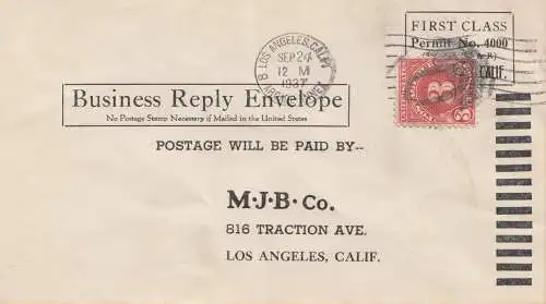 USA 1937: Los Angeles, Calif. Business Reply Envelope