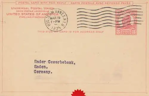 USA 1935: Hud Term Annex, N.Y. to Emden, Germany