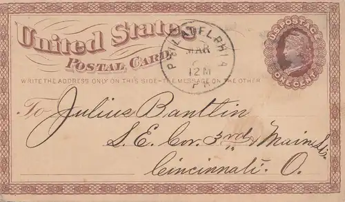 Philadelphie, post card to Cincinnati, O. Fine Carrages, Cabriolets, Landaulets