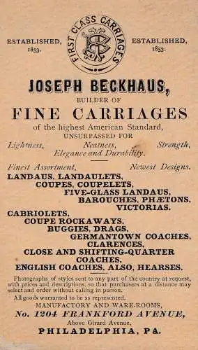 Philadelphia, post card to Cincinnati, O. Fine Carriages, Cabriolets, Landaulets