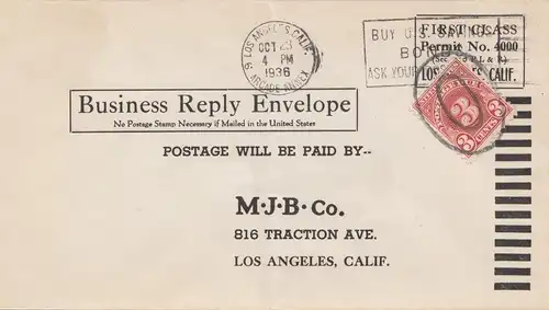 USA: 1936: Los Angeles, Business Reply Envelope
