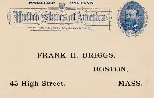 USA: 1893: small post card to Boston, Mass, unused