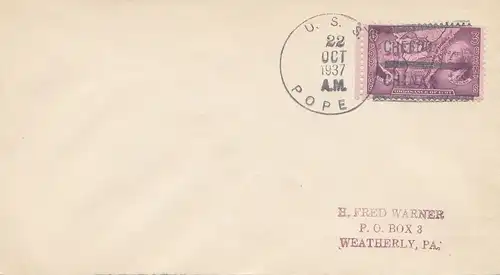 États-Unis d'Amérique 1937: U.S. S. Pope, Chine, Weatherly, PA