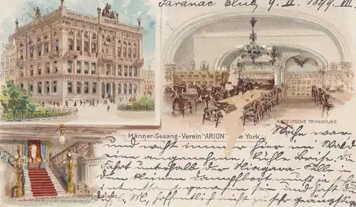 USA 1899 post card Männer-Gesang-Verein Arion New York, Saranac Club to Montreal