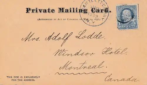USA 1899 post-card Hommes-Canton Association Arion New York, Saranac Club à Montréal