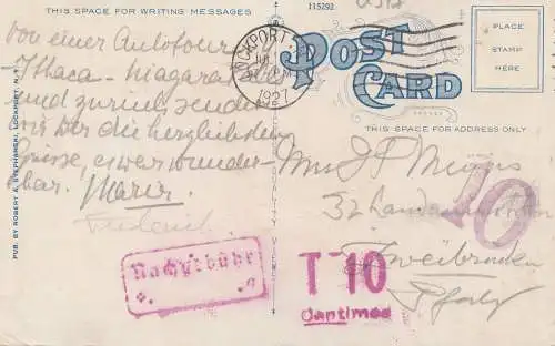 États-Unis 1927: Lockport, NY, post card to Zweibrücken/Germany