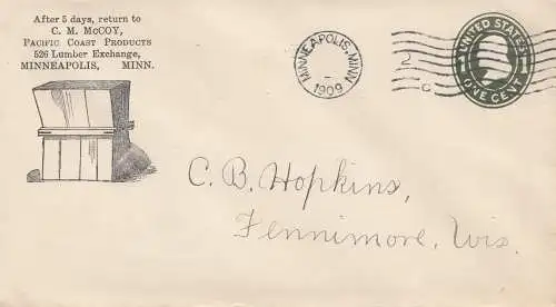 États-Unis d'Amérique 1909: Minneapolis, Minn to Jennimore, Wis