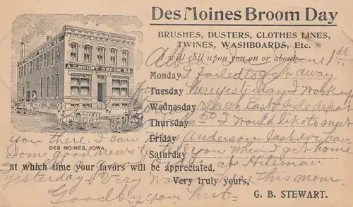 USA 1895: post card Des Moines & Albia, R.P.O