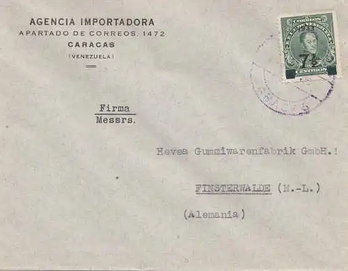 Venezuela letter from Caracas to Finsterwalde