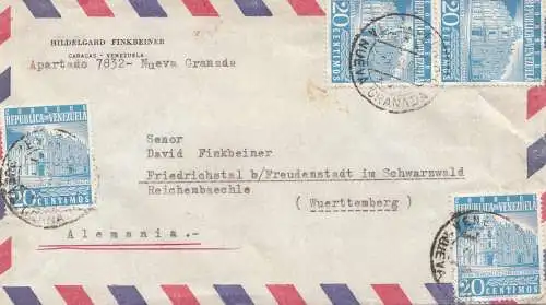 Venezuela 1950 air mail Nueva Granada to Friedrichstal bei Freudenstadt/Germany