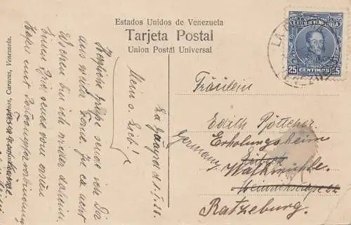 Venezuela 1928 post card Guaira a Caracas to Ratzenburg