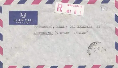 Vietnam 1969: air mail registered Saigon to Neumünster