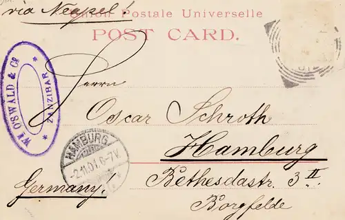 Zanzibar 1901: post card Native-street to Hambourg