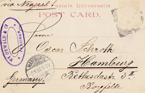 Zanzibar 1901: post card Native-street to Hamburg