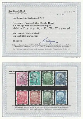 Bund MiNr. 179y, 181y, 183-186y, 259y 260y, gestempelt, BPP Befund