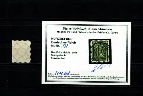 DR: MiNr. 178, gestempelt, BPP Befund