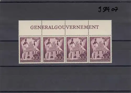 GG Gouvernement général MiNr. 68, **, post-fraîchissement, Oberrand Inscription, 4 champs