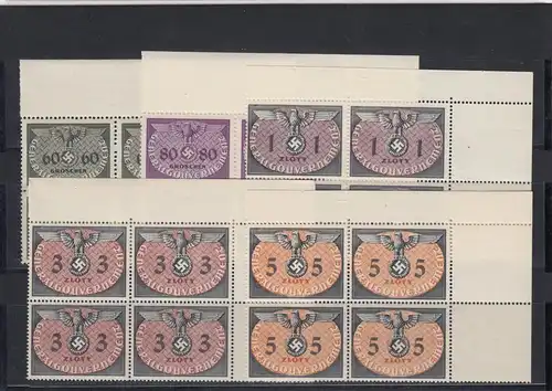 GG  MiNr. D1-15, **, Eckrand VE2, Viererblöcke, Generalgouvernement