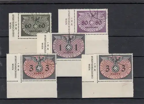 GG Gouvernement général Mi Nr. D11-D15, cacheté, VE3, date d'impression