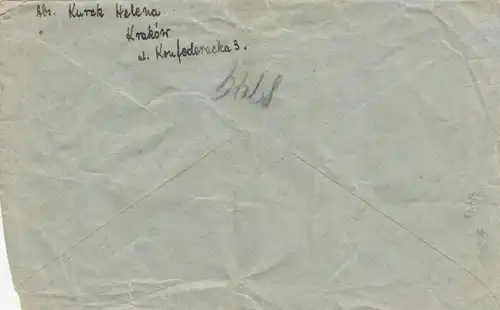 GG: Einschreiben Krakau 7 nach Ursenbach, Interniertenpost, 2x Zensur