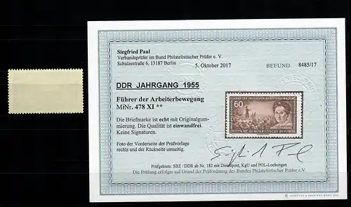 DDR MiNr. 478 XI, postfrisch, **, Führer der Arbeiterbewegung, BPP Befund