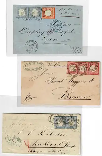 Deutsche Post in der Türkei: MiNr. 5, 19, V20, 4 Briefe mit Brustschild MeF, MiF
