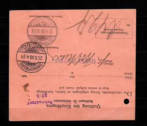 DSWA: Nachnahme Postanweisung Keetmanshoop nach Swakopmund, seltenes Formular