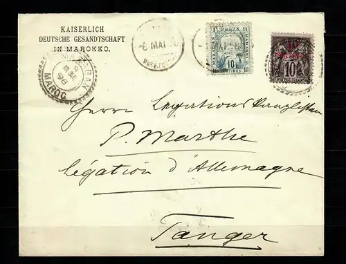 Dt. Post à Marocco Brudo Private Post et franc. Double-franzatur sur lettre Tanger