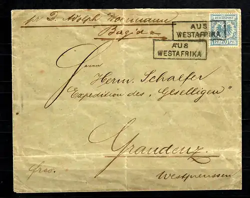 Togo 1893: Anlandestempel Aus Westafrika, Bagida, nur wenige Belege bekannt