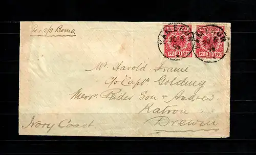 Kamerun: 1896: Brief mit Leitvermerk per S/s Boma nach Drewin/Elfenbeinküste
