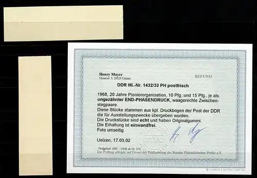 DDR MiNr. 1432/1433 PH, postfrisch, **, END-Phasendruck für Ausstellungszwecke