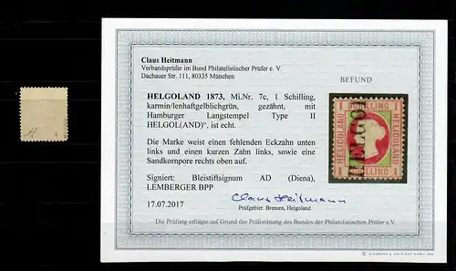 Helgoland MiNo 7c, Type II, cacheté, BPP résultat