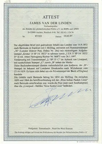 GB 1847: # 7b, SG 55, Bank of England to Bermuda, several certificates