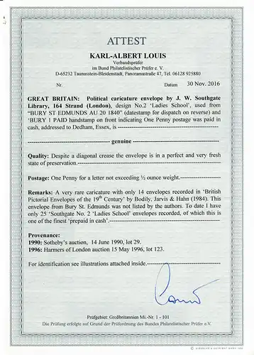 GB 1840: Political caricature envelope by Southgate Library, to Dedham, Essex