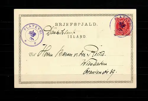 Iceland 1900: photo picture card Flateyri to Wiesbaden, Geysir